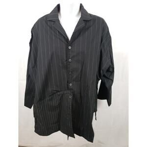 NWT Spirithouse Black Striped Button Down Top Size M Polyester Blend Long Sleeve
